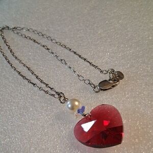 Red Heart Swarovski Crystal Necklace with Silver Sterling 925 Chain.